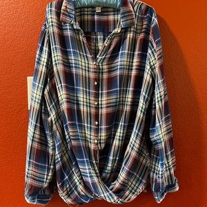 Plaid button up top